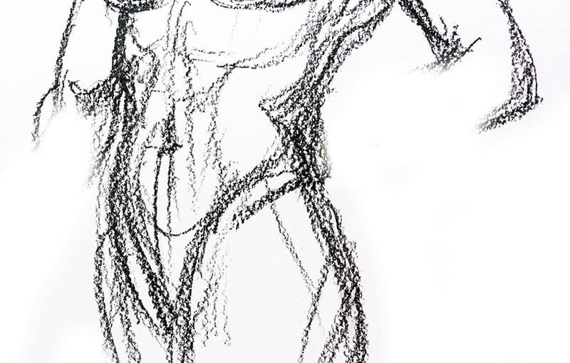 A charcoal sketch of a human figure